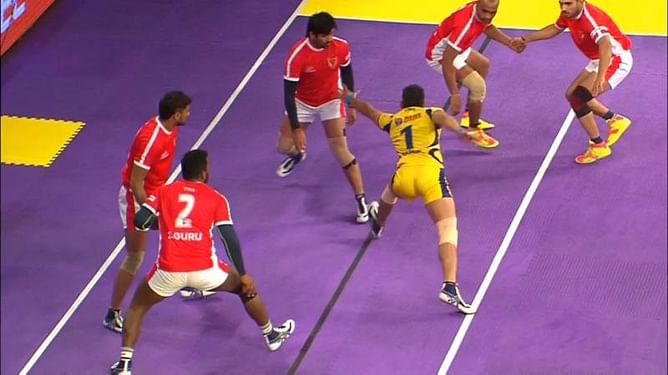 Telugu Titans 45-34 Dabang Delhi; The Eagles go down fighting