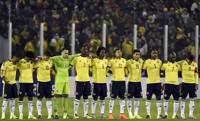 Colombia XI: Ospina, Zapata, Armero, Murillo, Zuniga, Sanchez, Valencia, Cuadrado, Rodriguez, Falcao, Gutierrez