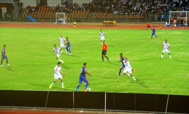 Pritam Kotal's shot sails high over the bar as Iran keep their clean sheet for now