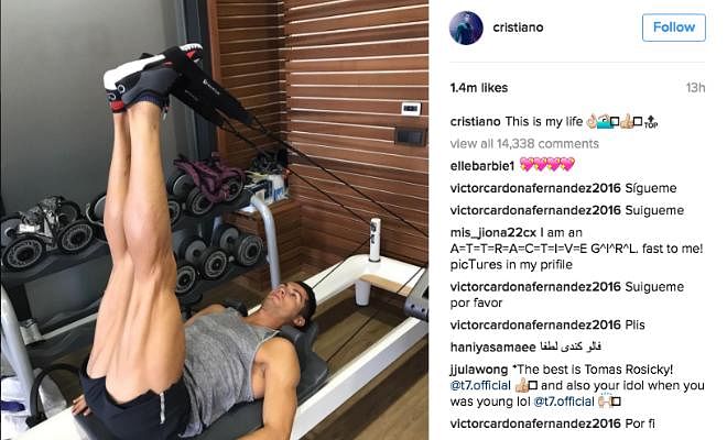 RONALDO SWEATS IT OUT AT THE GYMCristiano Ronaldo has posted on Instagram and showcased his muscular legs with the caption 'this is my life'. No wonder his shots pack a punch.