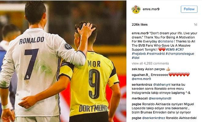 EMRE MOR THANKS CRISTIANO RONALDOBorussia Dortmund forward Emre Mor has thanked Cristiano Ronaldo in a heartfelt post on Social Media.