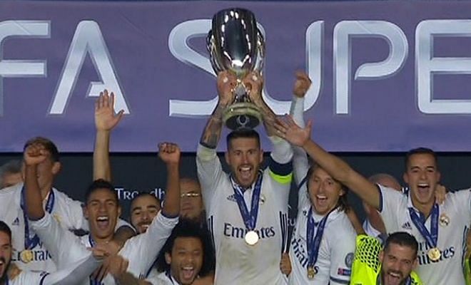 Sergio Ramos with the trophy 