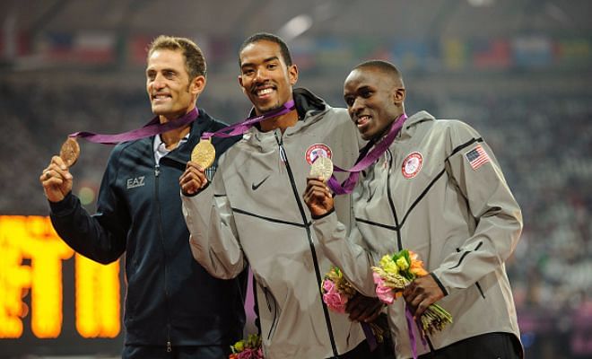2012 London Olympics medalists1) Christian Taylor (USA)2) Will Claye (USA)3) Fabrizio Donato (Italy)All three athletes are in the qualifying round in Rio 2016 as well.