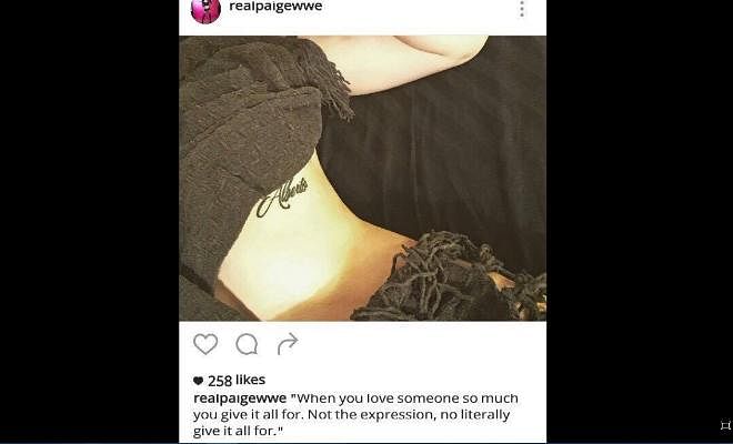 Paige gets a tattoo to celebrate her current relationship:Former two-time WWE Divas Champion Paige had recently uploaded a picture of herself on Instagram, showing off her newest tattoo which is clearly dedicated to her current boyfriend Alberto Del Rio. There had been reports that both Alberto and Paige are leaving WWE for good and it seems like their relationship is going strong, judging by the caption below the picture. The Instagram post seems to have been taken down since then but here it is for those who missed it.