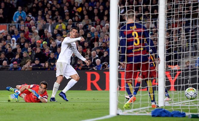 Cristiano Ronaldo finally got his Clasico goal after hitting the bar earlier in the second half