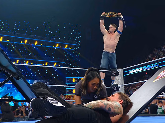WWE SmackDown Live Results: JOHN CENA CUTS LEGENDARY PIPEBOMB, DESTROYS CM PUNK, TOP STAR CHALLENGES PAUL HEYMAN