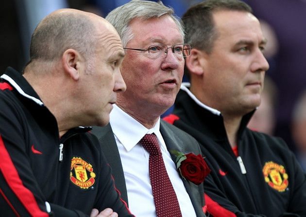 Rene Meulensteen (R) with Alex Ferguson and Mike Phelan