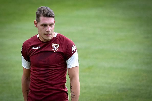 Andrea Belotti looks on during a Torino FC training session... : News Photo