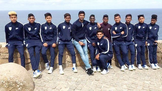 Abhishek Yadav (centre) with the Indian Under-17 team