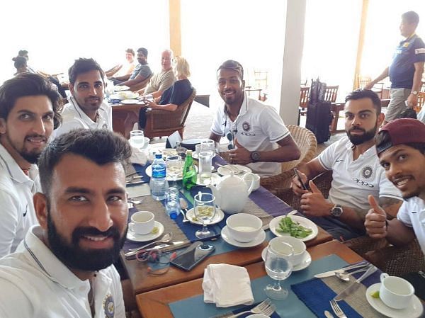 Team India enjoying a grand lunch in Sri Lanka (Picture courtesy: Cheteshwar Pujara/Instagram)