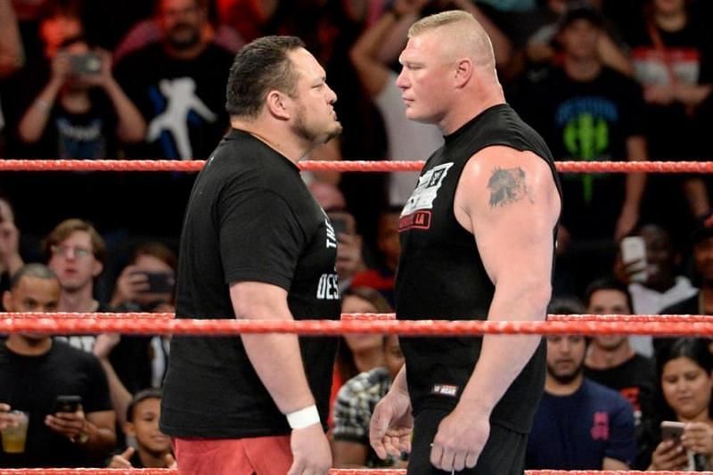 Samoa Joe and Brock Lesnar face to face on RAW 