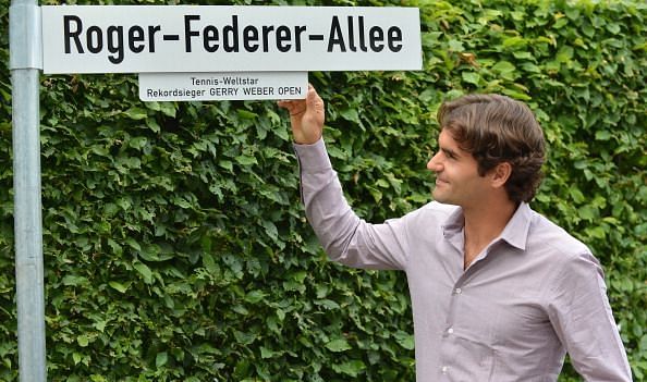 Swiss tennis player Roger Federer poses  : News Photo