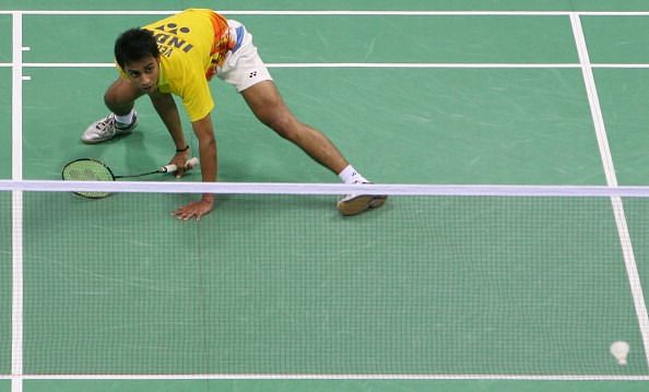 Men&#039;s singles Quarter Final badminton match during the Yonex-Sunrise India Open Superseries 2011 : News Photo