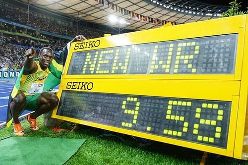 Usain Bolt after after breaking the mark in 2009