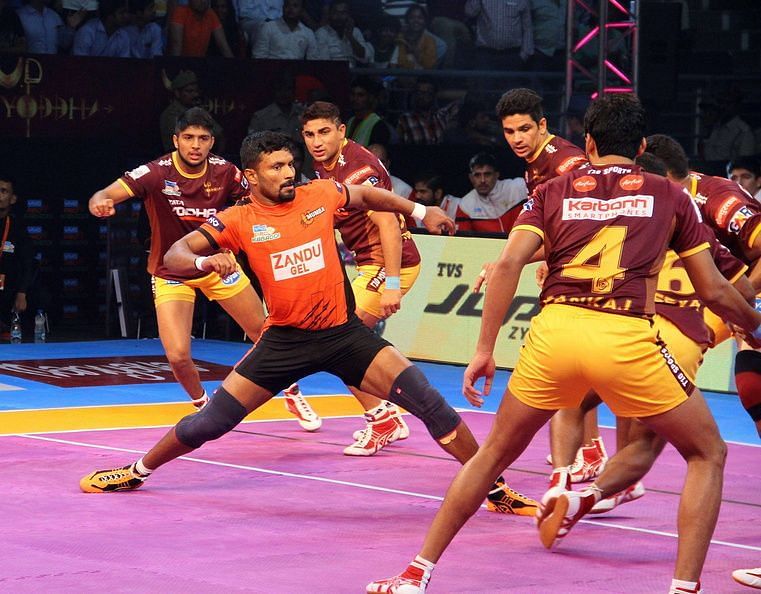 Shabeer Bapu scored a total of 12 raid points in the match