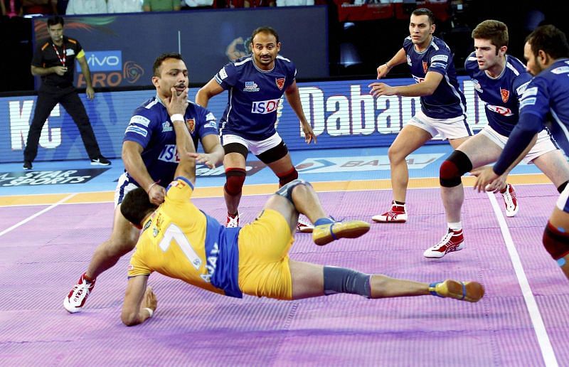 Ajay Thakur in action against Delhi