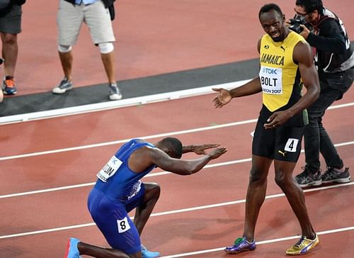 Gatlin bows down to the real king after his win