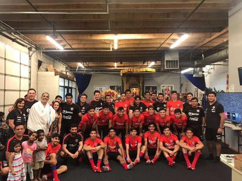 The Chile U-17s at the Balaji Temple