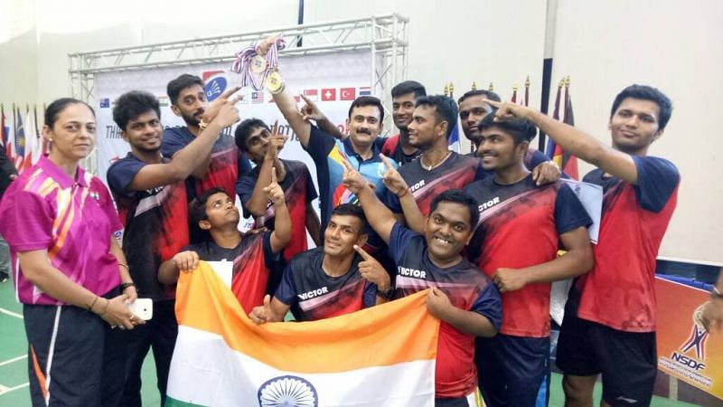 The Indian para badminton team after winning seven medals at the Thailand International in June