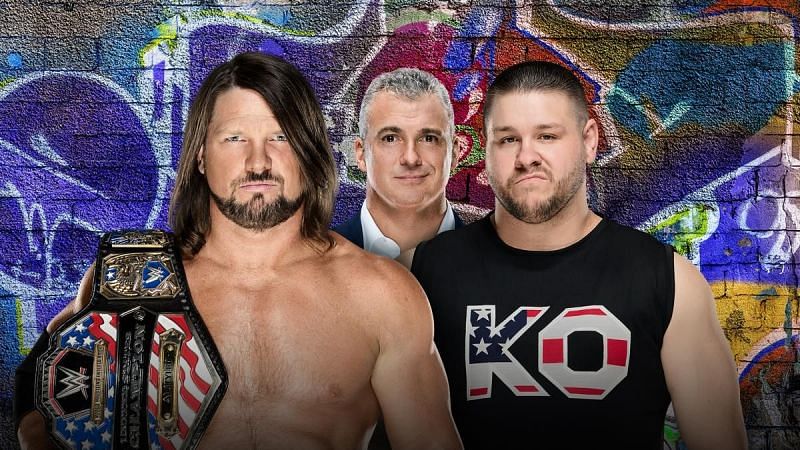 Shane McMahon officiates as Kevin Owens and AJ Styles clash for the US Title