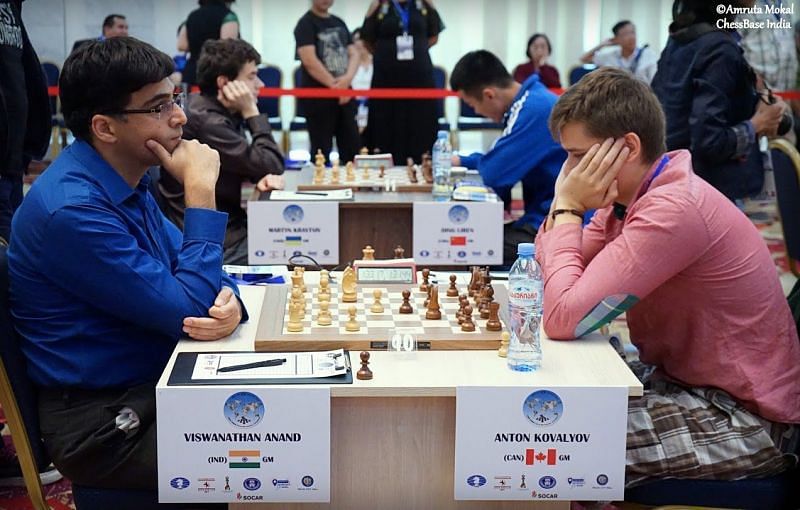 Kovalyov (right) had defeated Vishy Anand in the second round