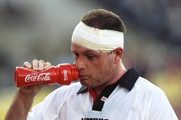 A portrait of Paul Gascoigne of England and Middlesborough takes a breather