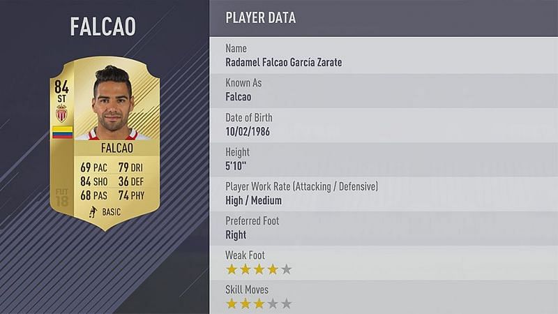 Falcao&#039;s FIFA 18 card