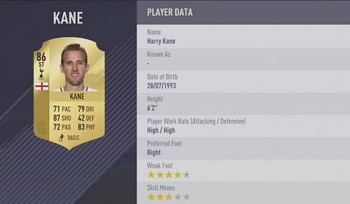 Harry Kane's FIFA 18 card