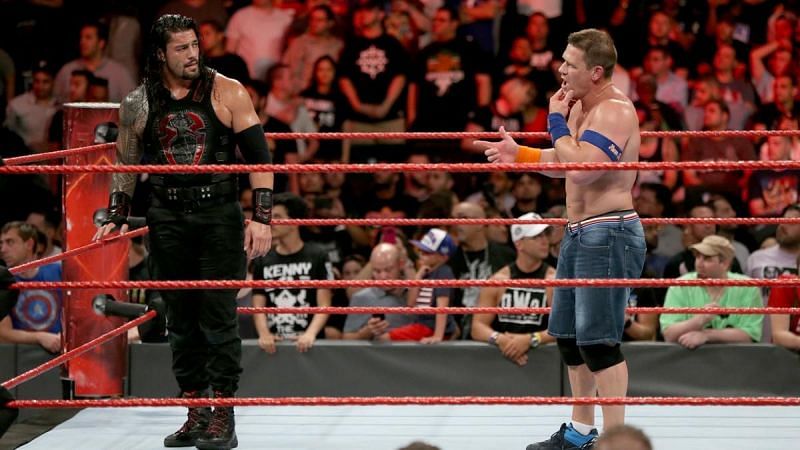 Cena and Roman at the end of their Tag Team Match