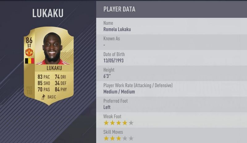 Romelu Lukaku&#039;s FIFA 18 card