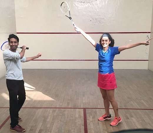 Taapsee enjoys a moment of squash with a co-star