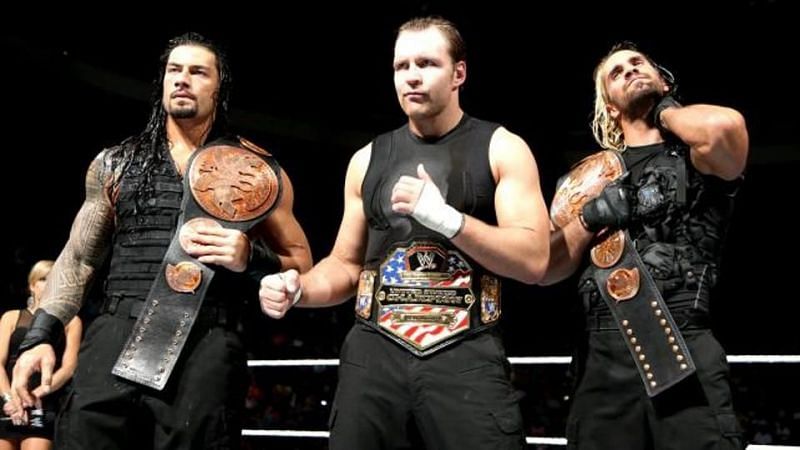 All three members of the Shield in the ring
