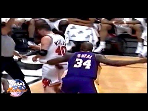 Shaq quite nearly kills Brad Miller with a giant fist