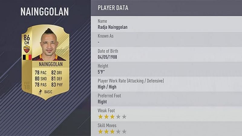 Nainggolan&#039;s FIFA 18 card