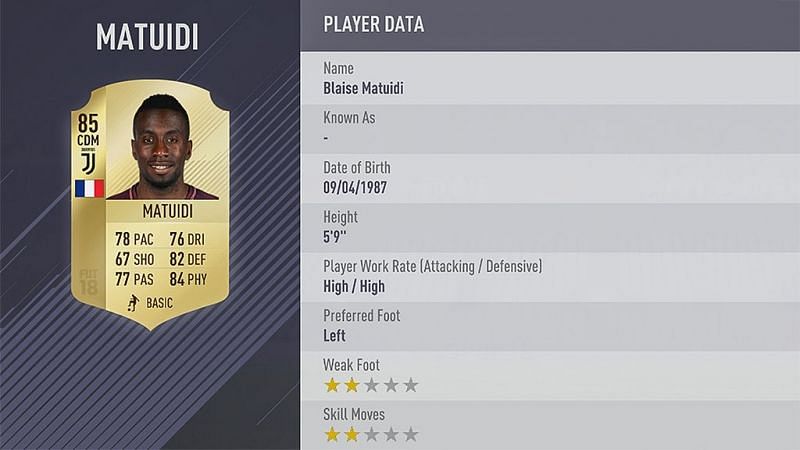 Matuidi&#039;s FIFA 18 card