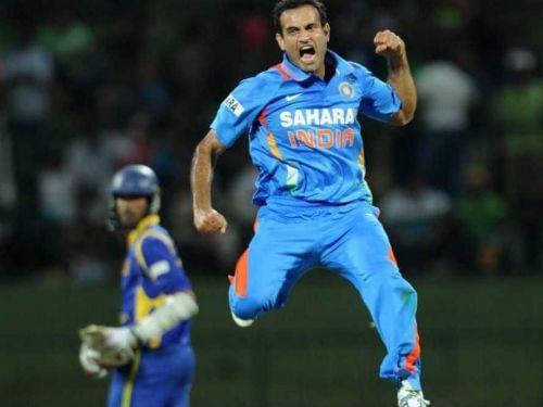 Irfan Pathan celebrates a wicket