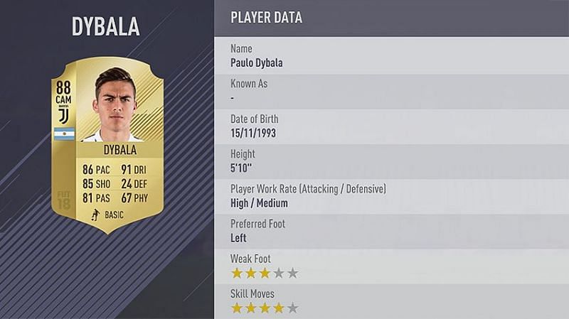 Dybala&#039;s FIFA 18 card