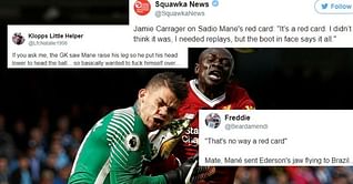 Twitter explodes as Sadio Mane gets sent off for dangerous tackle on Ederson