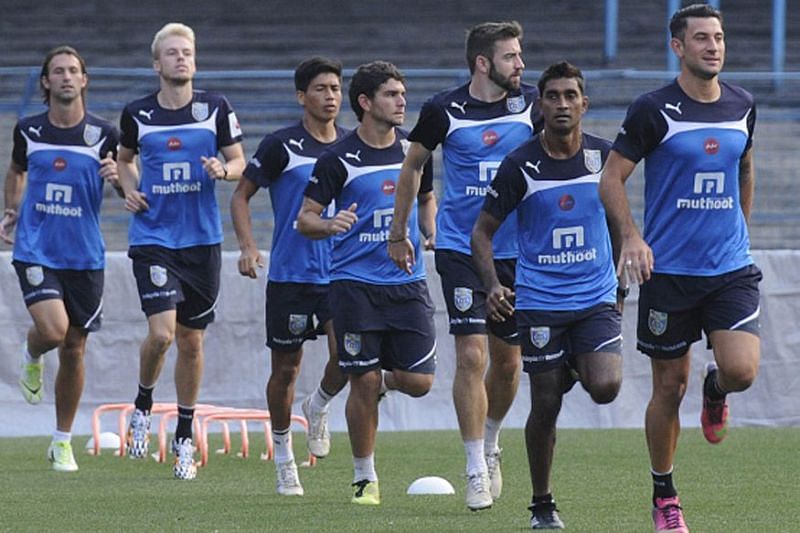 Kerala Blasters players during a pre-season training session.