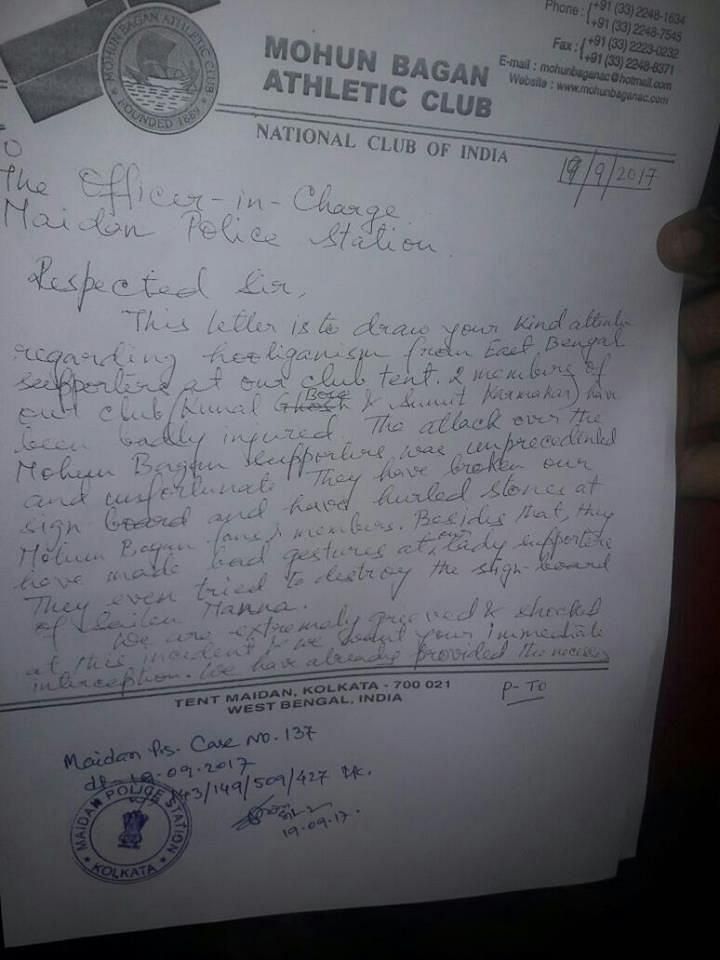 Mohun Bagan's letter