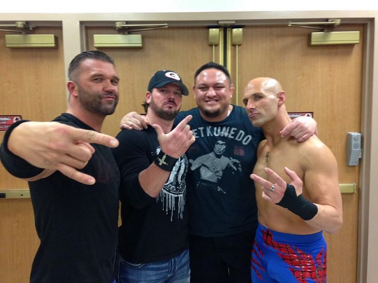 AJ Styles with Shinsuke Nakamura, Christoper Daniels and Frankie Kazarian