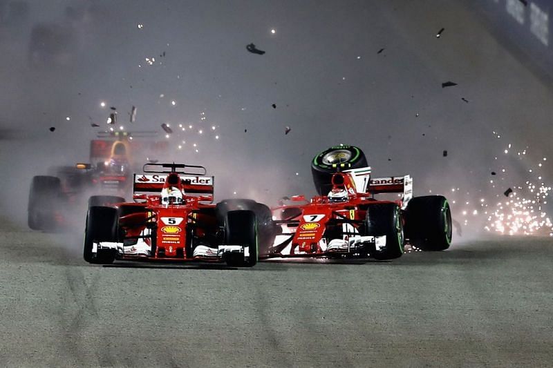 Ferrari&#039;s Kimi Raikkonen and Sebastian Vettel retired in Lap 1 of the race. 