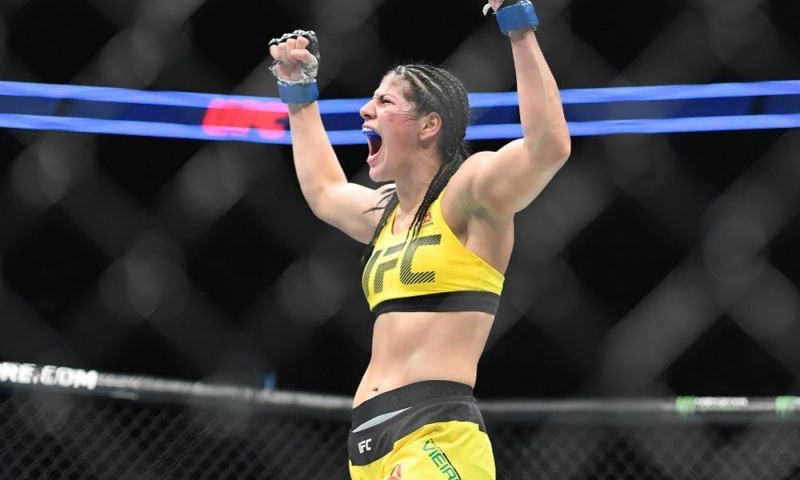 Ketlen Vieira is ecstatic after finishing Sara McMann.