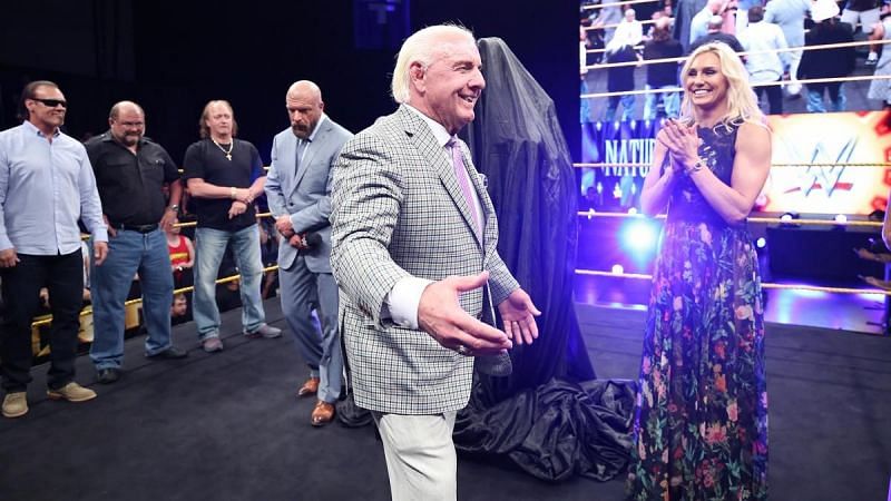 Ric and Charlotte Flair at the unveiling of the Ric Flair statue