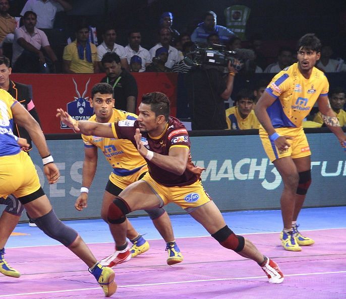 Rishank Devadiga has score 79 raid points from 13 matches so far in the season and will look to increase the tally against the Patna Pirates. 