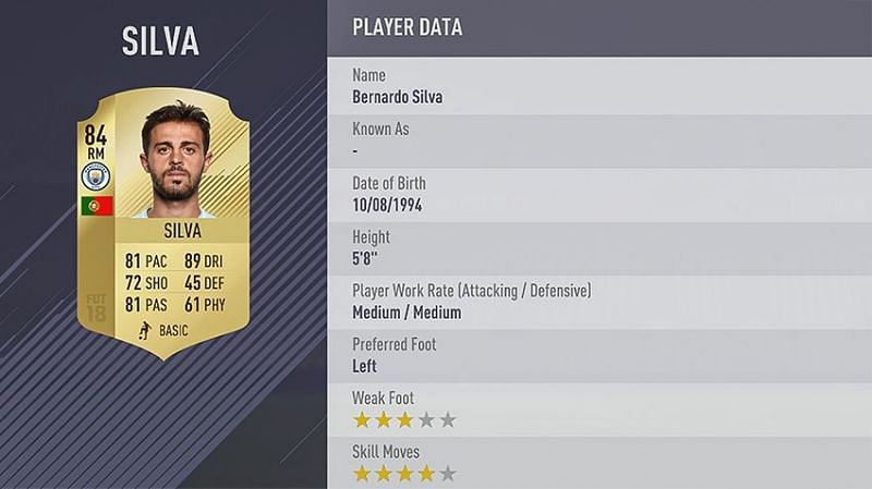 Bernardo Silva&#039;s FIFA 18 card