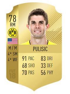 Pulisic&#039;s FIFA 18 card
