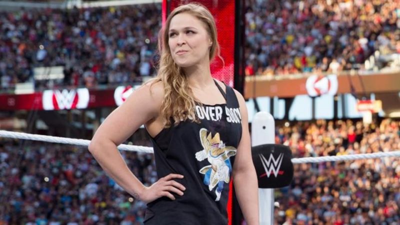 Ronda Rousey in the ring at Wrestlemania 32