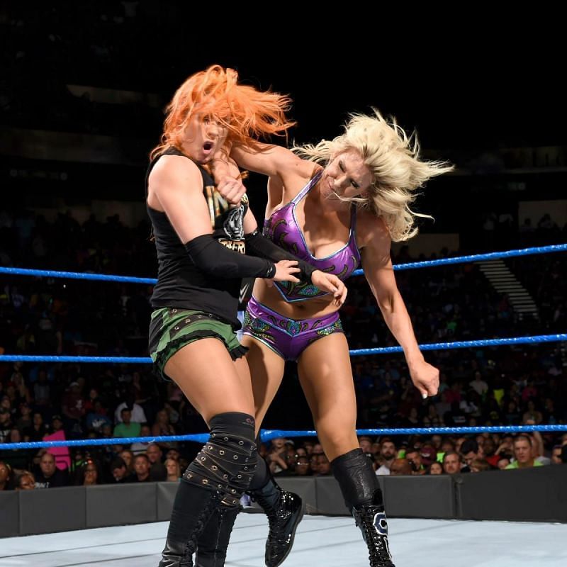 Becky and Charlotte face each other in a match