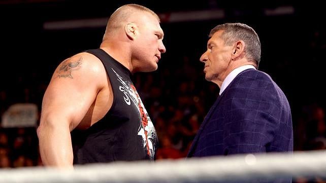 Brock Lesnar and Vince McMahon in the ring